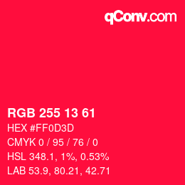 Color code: RGB 255 13 61 | qconv.com