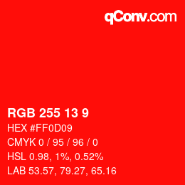 カラーコード: RGB 255 13 9 | qconv.com