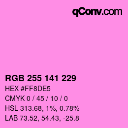 Color code: RGB 255 141 229 | qconv.com