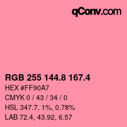 カラーコード: RGB 255 144.8 167.4 | qconv.com