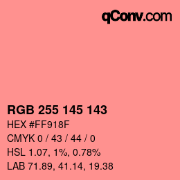 Color code: RGB 255 145 143 | qconv.com