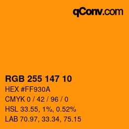 颜色代码: RGB 255 147 10 | qconv.com