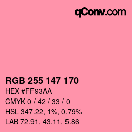 Color code: RGB 255 147 170 | qconv.com