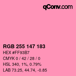 Color code: RGB 255 147 183 | qconv.com