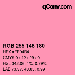 Color code: RGB 255 148 180 | qconv.com