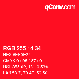 Color code: RGB 255 14 34 | qconv.com