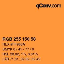 Color code: RGB 255 150 58 | qconv.com