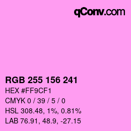 Color code: RGB 255 156 241 | qconv.com