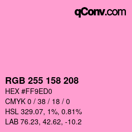 Color code: RGB 255 158 208 | qconv.com