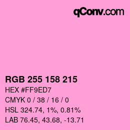 Color code: RGB 255 158 215 | qconv.com