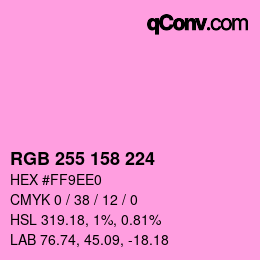 Color code: RGB 255 158 224 | qconv.com