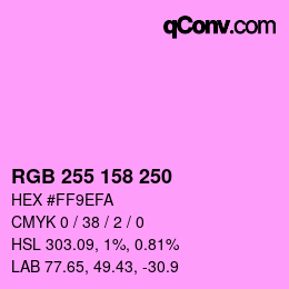 Color code: RGB 255 158 250 | qconv.com