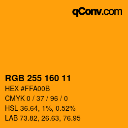 颜色代码: RGB 255 160 11 | qconv.com