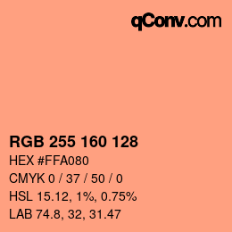 颜色代码: RGB 255 160 128 | qconv.com
