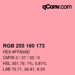 Color code: RGB 255 160 173 | qconv.com