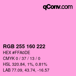 Color code: RGB 255 160 222 | qconv.com
