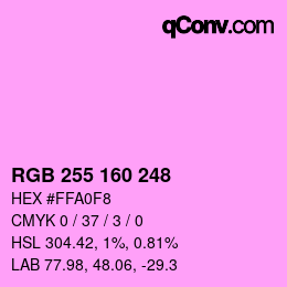 Color code: RGB 255 160 248 | qconv.com