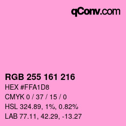 Color code: RGB 255 161 216 | qconv.com