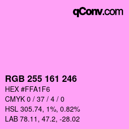 Color code: RGB 255 161 246 | qconv.com