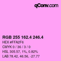 カラーコード: RGB 255 162.4 246.4 | qconv.com