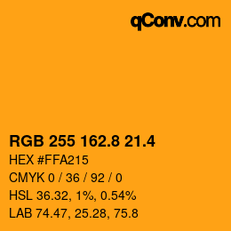 カラーコード: RGB 255 162.8 21.4 | qconv.com