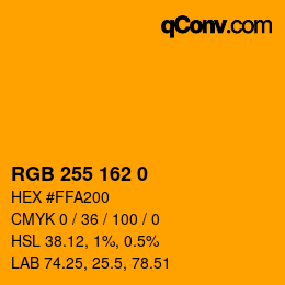 Color code: RGB 255 162 0 | qconv.com