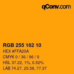 Color code: RGB 255 162 10 | qconv.com