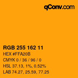 Color code: RGB 255 162 11 | qconv.com