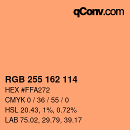Color code: RGB 255 162 114 | qconv.com