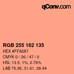 Color code: RGB 255 162 135 | qconv.com