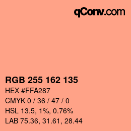 Color code: RGB 255 162 135 | qconv.com