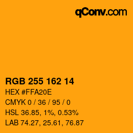 Color code: RGB 255 162 14 | qconv.com