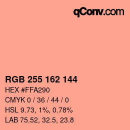 颜色代码: RGB 255 162 144 | qconv.com