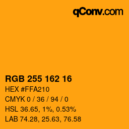 Color code: RGB 255 162 16 | qconv.com