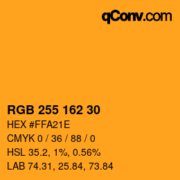 Color code: RGB 255 162 30 | qconv.com