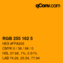Color code: RGB 255 162 5 | qconv.com