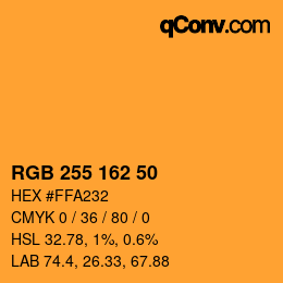 Color code: RGB 255 162 50 | qconv.com