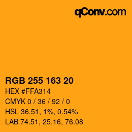 Code couleur: RGB 255 163 20 | qconv.com