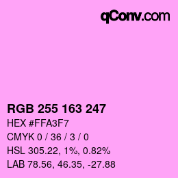 Color code: RGB 255 163 247 | qconv.com