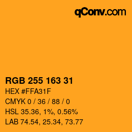 颜色代码: RGB 255 163 31 | qconv.com
