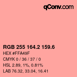 カラーコード: RGB 255 164.2 159.6 | qconv.com
