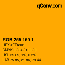 Color code: RGB 255 169 1 | qconv.com