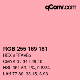 Color code: RGB 255 169 181 | qconv.com