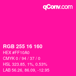 颜色代码: RGB 255 16 160 | qconv.com