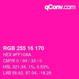 颜色代码: RGB 255 16 170 | qconv.com
