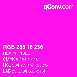 カラーコード: RGB 255 16 236 | qconv.com
