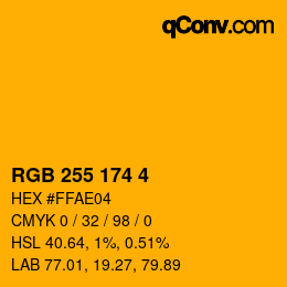 Color code: RGB 255 174 4 | qconv.com