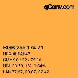 Color code: RGB 255 174 71 | qconv.com