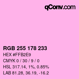 Color code: RGB 255 178 233 | qconv.com