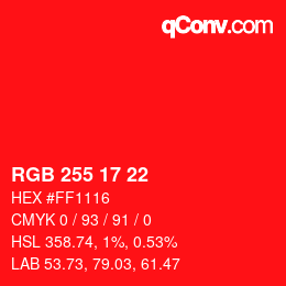Color code: RGB 255 17 22 | qconv.com